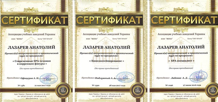 Сертификат профессионального массажиста в студии «Lazarev Wellness» в Харькове. Посетите сеанс массажа по акции.